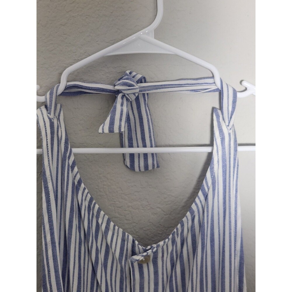 Xhilaration Womens L Blue White Striped Romper Button Tie Sleeveless Pockets - Picture 4 of 7
